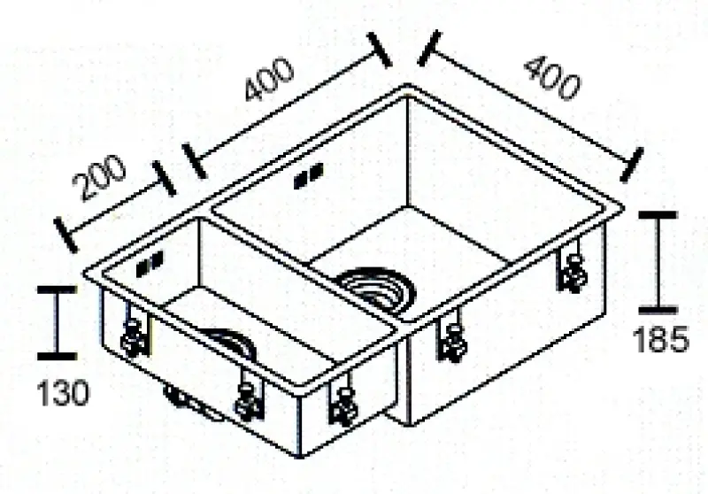 ABK Bingara velký jedenapůl 1,5 nerezový dřez 20x40+40x40 cm pro zapuštěnou montáž, spodní montáž a horní montáž BIN2040FVI