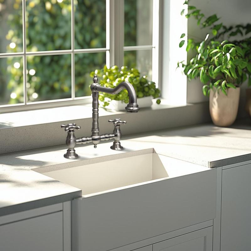 PB Nostalgická kuchyňská baterie s hranatým výtokem a hvězdicovými kohoutky, nerezová ocel PBN.RVS.H.ST