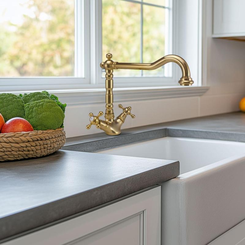 PB Nostalgická klasická zlatá kuchyňská baterie V1910 s otočným výtokem 1150424170