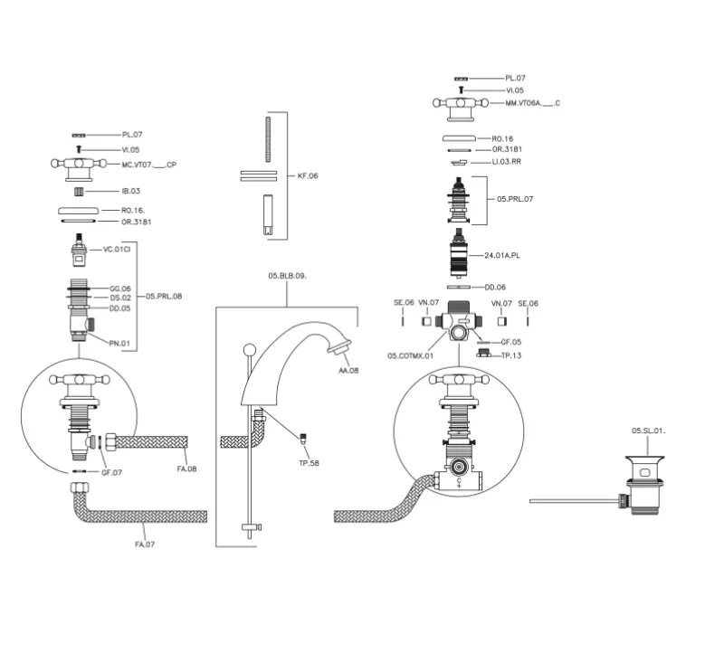 Huber Victorian 3-otvorová termostatická umyvadlová baterie nerez VTT710102A