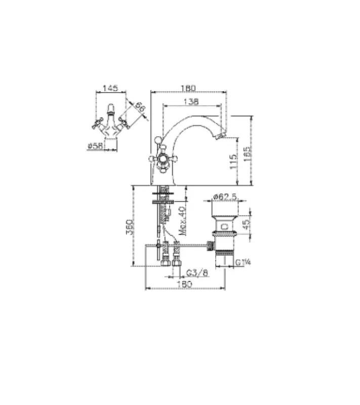 Huber Victorian Umyvadlová Baterie Nerez VT0005102A