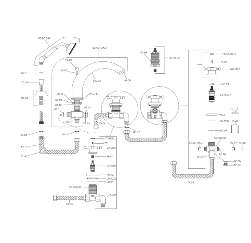 Huber Victorian 4-otvorová termostatická vanová baterie s příslušenstvím pro sprchu RVS VTT760102A