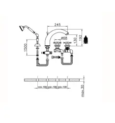 Huber Victorian 4-otvorová termostatická vanová baterie se sprchovou sadou zlatá VTT760102G