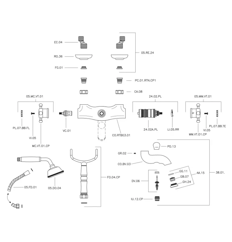 Huber Victorian Termostatická Vana Baterie s Sprchovým Setem Bronz VTT3301027
