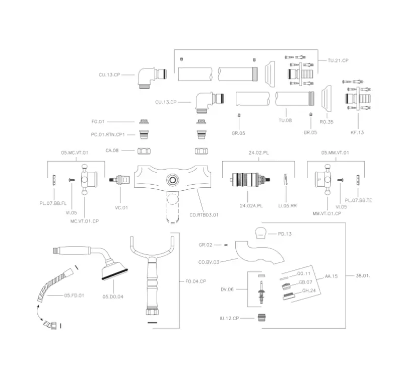 Huber Victorian Stojící Termostatická Vana Baterie s Sprchovým Setem Bronz VTT3901027