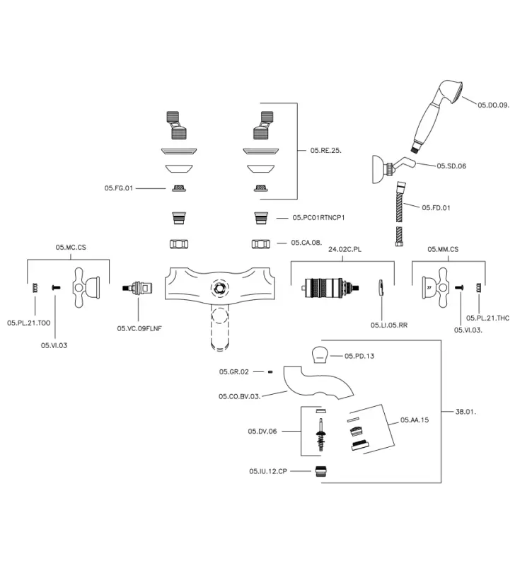 Huber Croisette termostatická sprchová baterie s ruční sprchovou sadou Bronz CSD2701027