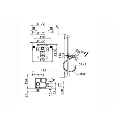Huber Victorian Thermostatic shower mixer with sliding bar Bronze 190R.VT01H.BA