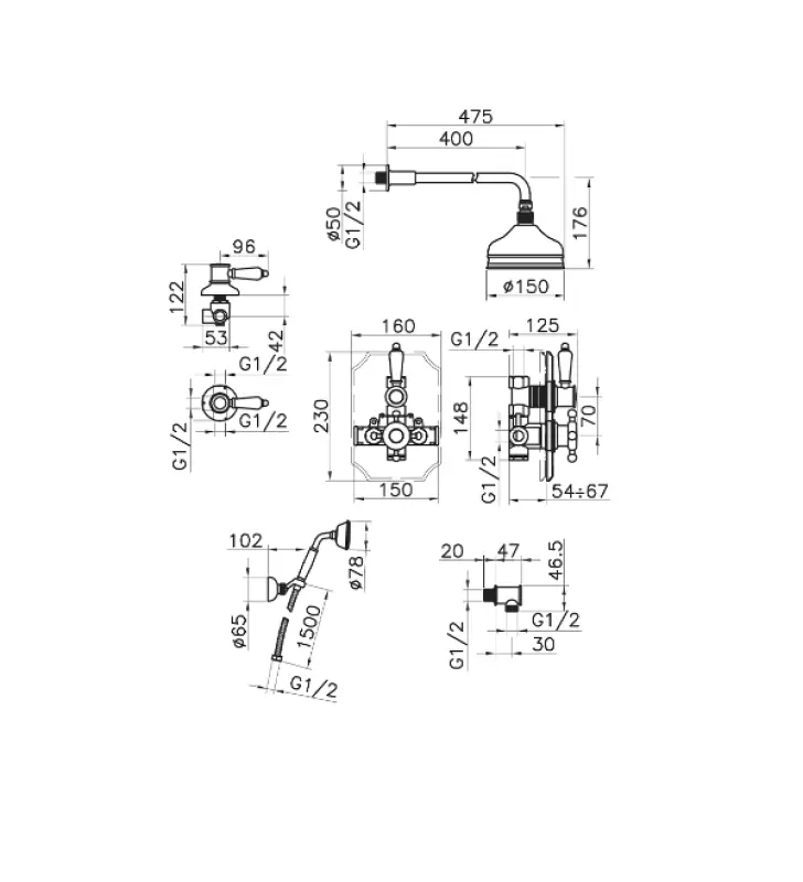 Huber Victorian Termostatická Vestavná Sprchová Sada Bronz 913.VT01H.BA