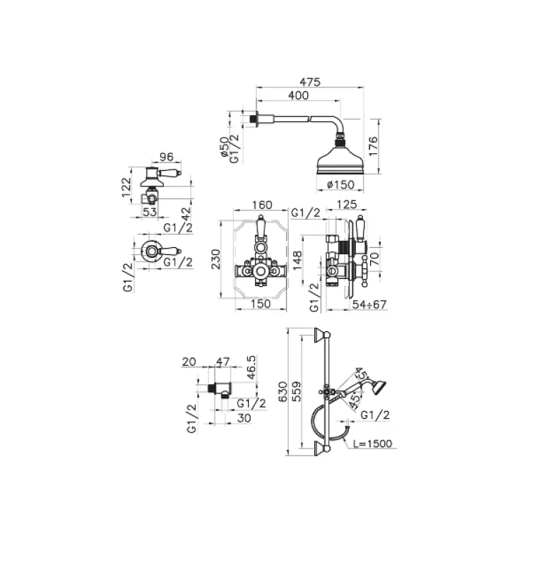 Huber Victorian Termostatická Vestavná Sprchová Sada Nerez 912.VT01H.AC