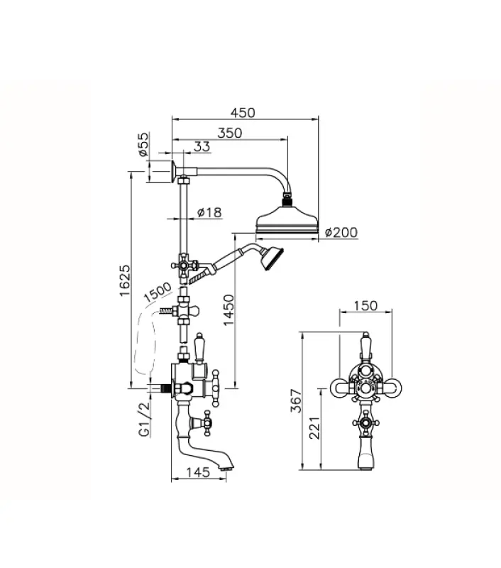 Huber Victorian Termostatická Sprchová Sada Zlatá 592.VT21H.AG