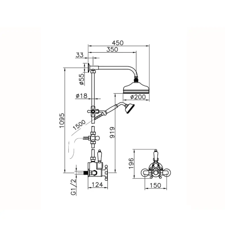 Huber Victorian Termostatická Sprchová Sada 20cm Nerez 590.VT21H.AC