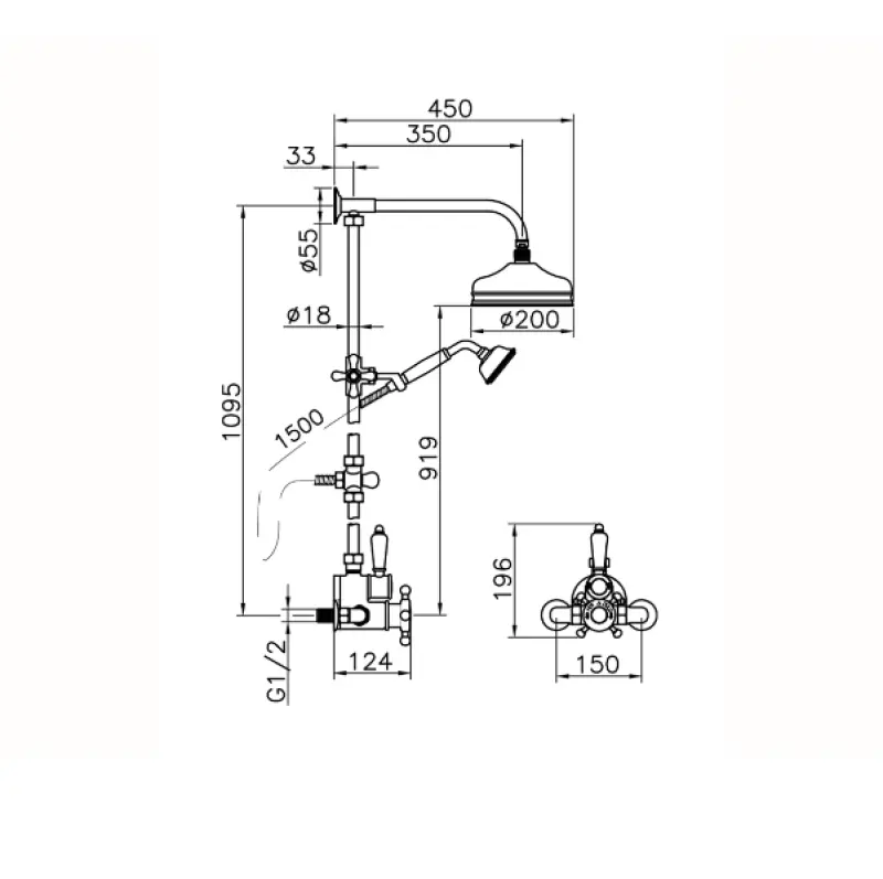 Huber Victorian Termostatická Sprchová Sada 20cm Zlato 590.VT21H.AG