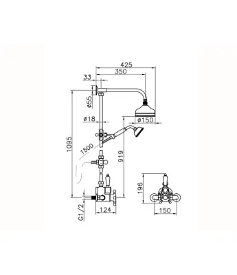 Huber Victorian Thermostatic Shower Set 15cm Bronze 590.VT01H.BA
