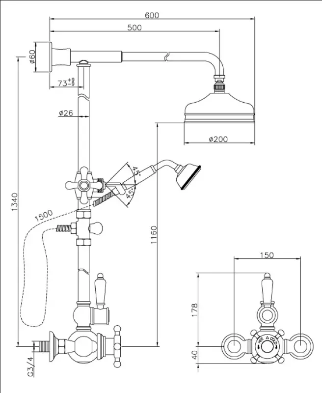 Huber Victorian Termostatická Sprchová Sada 20cm Bronz 590.VN21H.BA