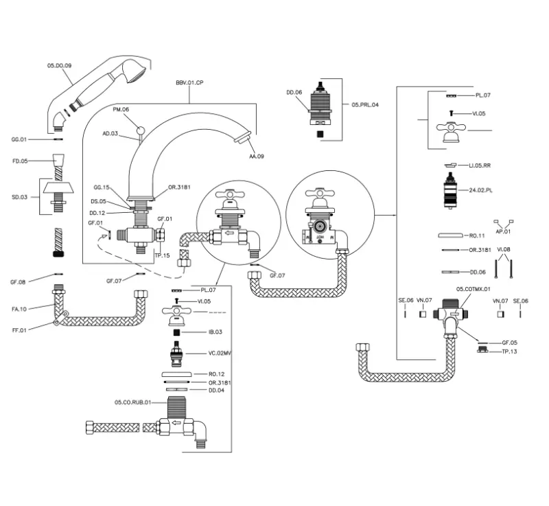 Huber Croisette 4-otvorová vanová baterie Termostatická Bronz CST7601027