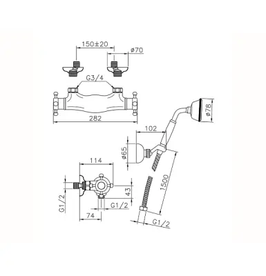 Huber Victorian Thermostatic Shower Mixer with Hand Shower Chrome VTD0101021