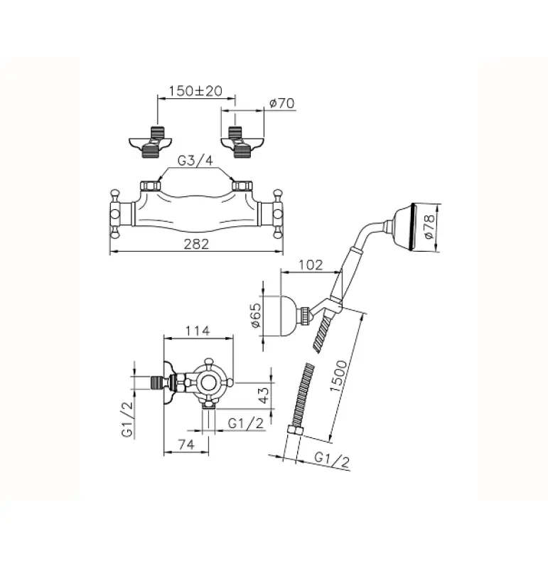 Huber Victorian Termostatická Sprchová Baterie s Ruční Sprchou Nerezová Ocel VTD010102A