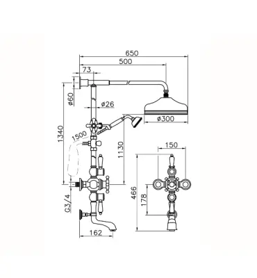 Huber Victorian Thermostatic Bath/Shower Set 30cm Bronze 592.VN31H.BA
