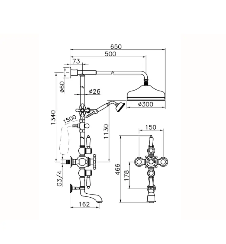 Huber Victorian Termostatická Koupelnová/Sprchová Sada 30 cm Nerezová Ocel 592.VN31H.AC