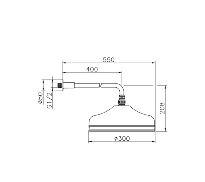 Huber Nostalgická velká klasická Dešťová sprcha 30 cm Chrom s nástěnným ramenem 612.03H.CR