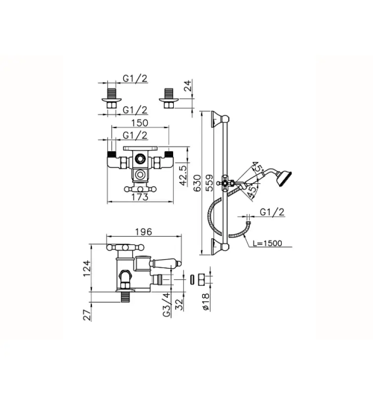 Huber Victorian Termostatická Sprchová Sada Zlato 190R.VT01H.AG