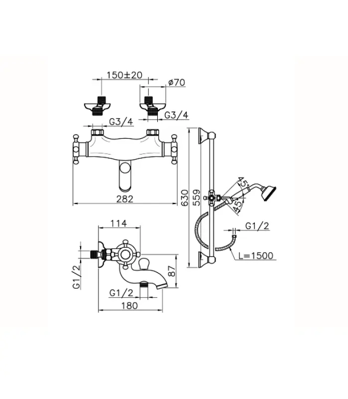 Huber Victorian Termostatická Koupelnová Baterie s Sprchovou Sestavou Zlatá VTS270102G