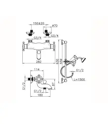 Huber Victorian Termostatická Koupelnová Baterie s Sprchovým Setem Nerezová Ocel VTS270102A