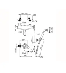 Huber Victorian termostatická vanová baterie s sprchovou soupravou RVS VTD270102A
