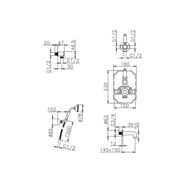 Huber Victorian Termostatická Vstavaná Vaňovo-Sprchová Sada Chróm 915.VT01H.CR