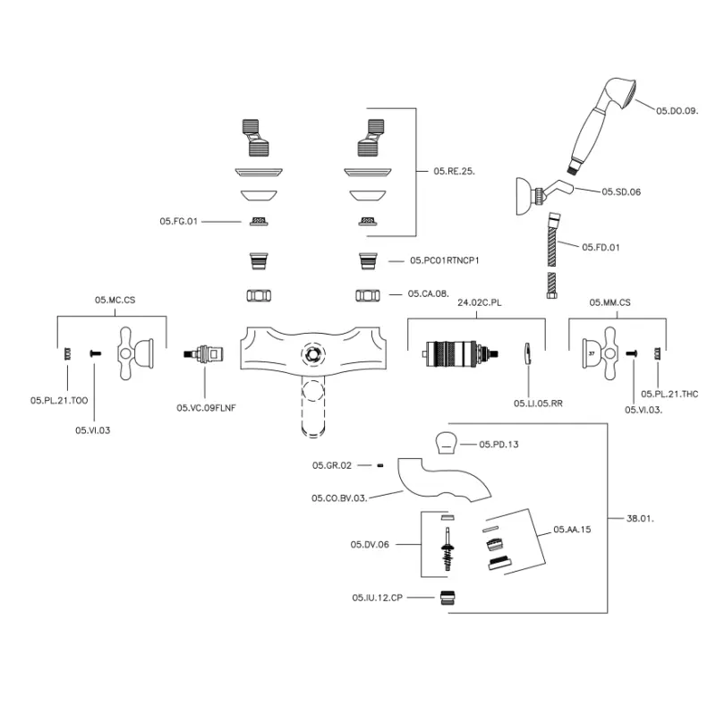 Huber Croisette sprchová termostatická baterie s ruční sprchovou soupravou, zlatá CSD270102G