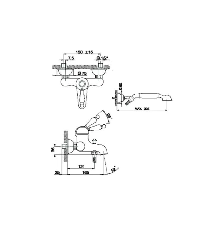 Huber Croisette vanová baterie s ruční sprchovou soupravou Chrom CM00012021