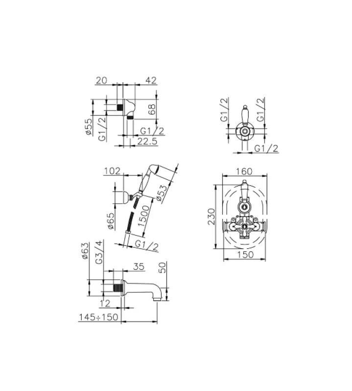 Huber Croisette Vestavěná Sada Vany Baterie Zlatá 915.CS01H.AG