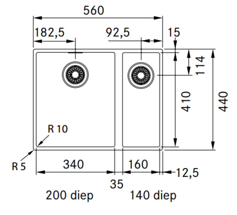 Franke Sirius 2 S2D 160 jeden a půl 1,5 umělohmotný černý dřez 53,5x41cm podskříň 125.0252.215