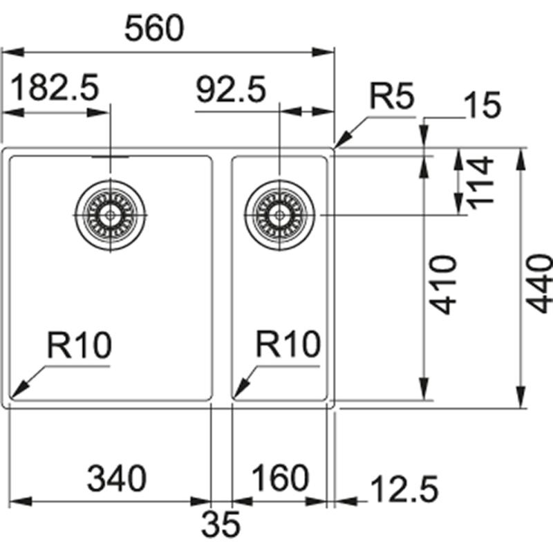 Franke Sirius 2 S2D 160 jedno a půl 1,5 umělohmotný bílý dřez 53,5x41cm podskříň 125.0252.219