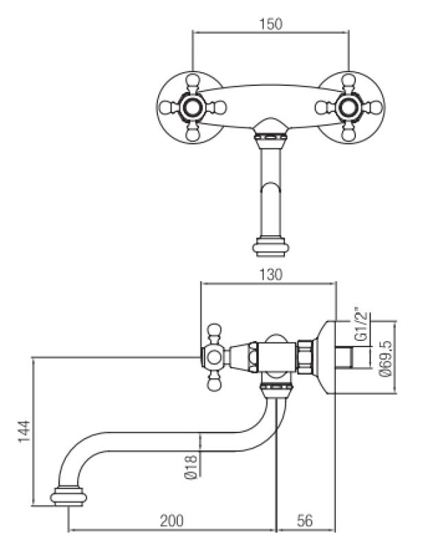 PB Nostalgická kuchyňská baterie Classic nástěnná baterie Chrom V2722