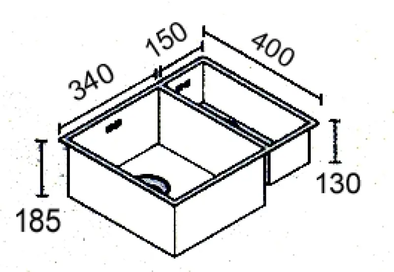 ABK Bingara jeden a půl nerezový dřez 15x40+34x40 cm pro plochou montáž, spodní montáž a horní montáž BIN1534FVI