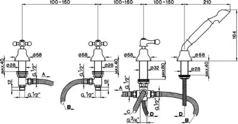 Cisal Arcana keramická 4-otvorová vanová baterie, montáž na okraj vany, stará měď AC00029026