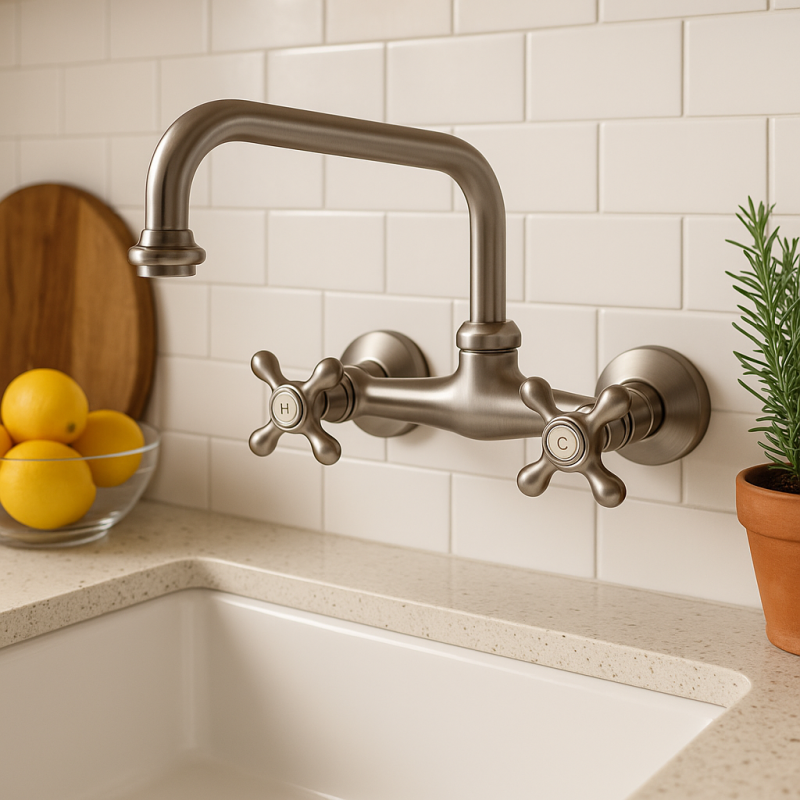 PB Nostalgická kuchyňská baterie V2723 nástěnná baterie nerezová ocel