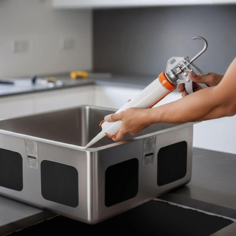 Zuurvrije siliconenlijm voor montage van onderbouw roestvrijstalen spoelbakken