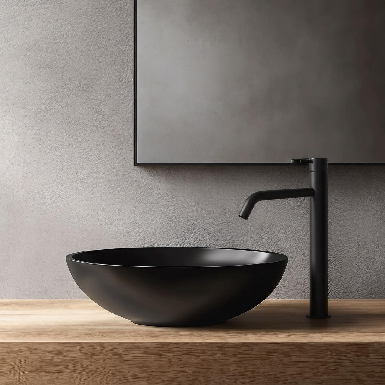 Waterevolution Flow vysoká umyvadlová baterie pro umyvadlové mísy včetně click waste, matná černá T115PR