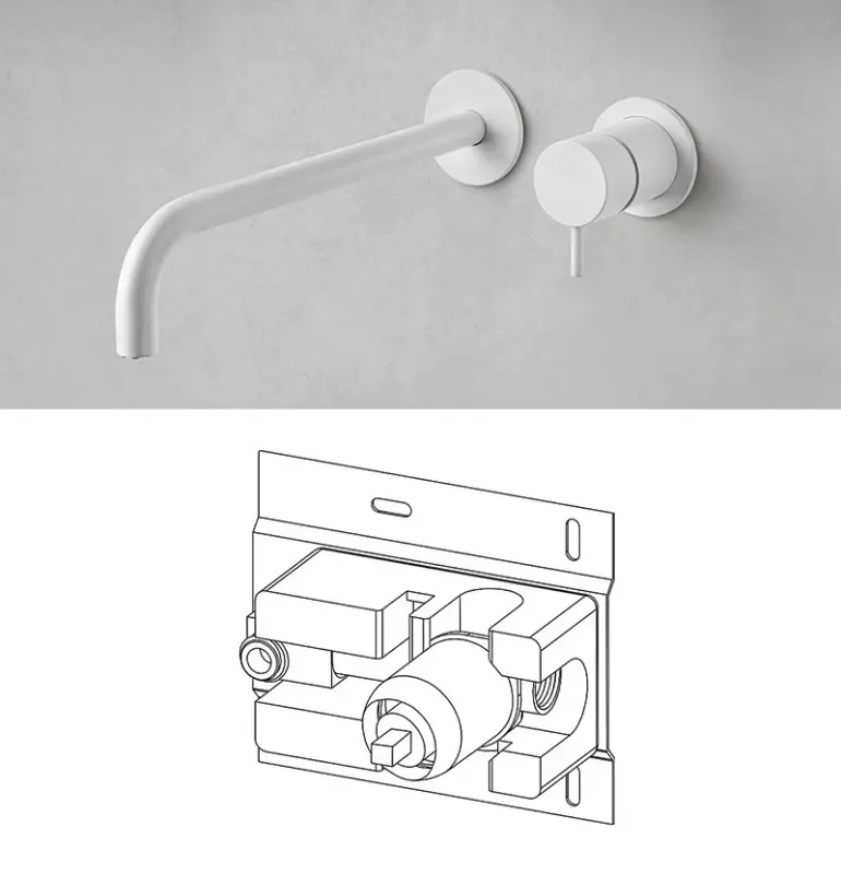 Waterevolution Flow Vestavěná umyvadlová baterie Matná bílá s výtokem 25 cm T1.16BBR-25