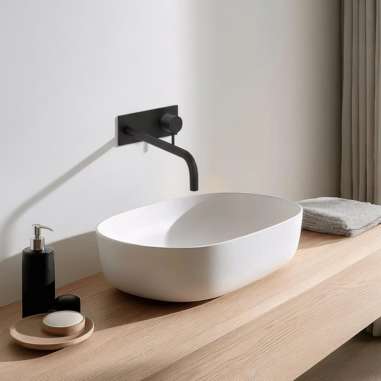 Waterevolution Flow vestavěná umyvadlová baterie s krycí deskou matná černá s výtokem 25cm T1161BPR-25