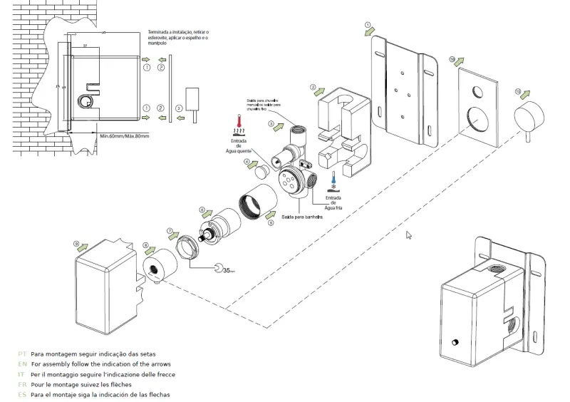 Waterevolution Flow vestavěný sprchový termostat s 2 výstupy matná bílá T132TBBR