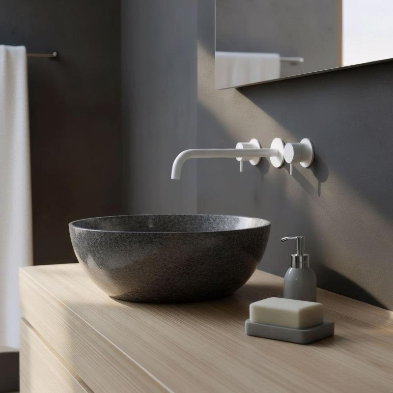 Waterevolution Flow 3otvorová vestavná umyvadlová baterie matně bílá s výtokem 25 cm T1163FBR-25