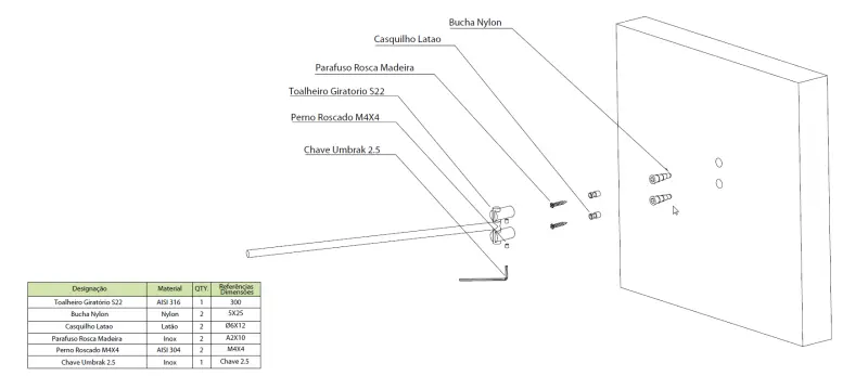 Waterevolution S22 otočný držák na ručníky 30 cm nerez A415IE