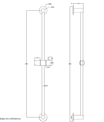 Waterevolution Flow sliding bar 800mm chrome T166001