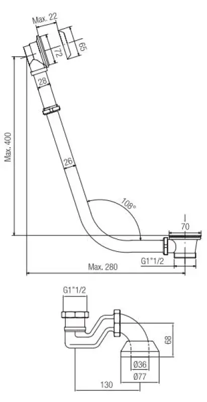 PB odtok se zástrčkou pro volně stojící vanu chrom 1208677012