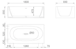 Solid-S Samostatně stojící vana Recto z materiálu Solid Surface (Corian), rozměry D180 x Š93 x V55 cm, matná bílá, poslední kus na skladě