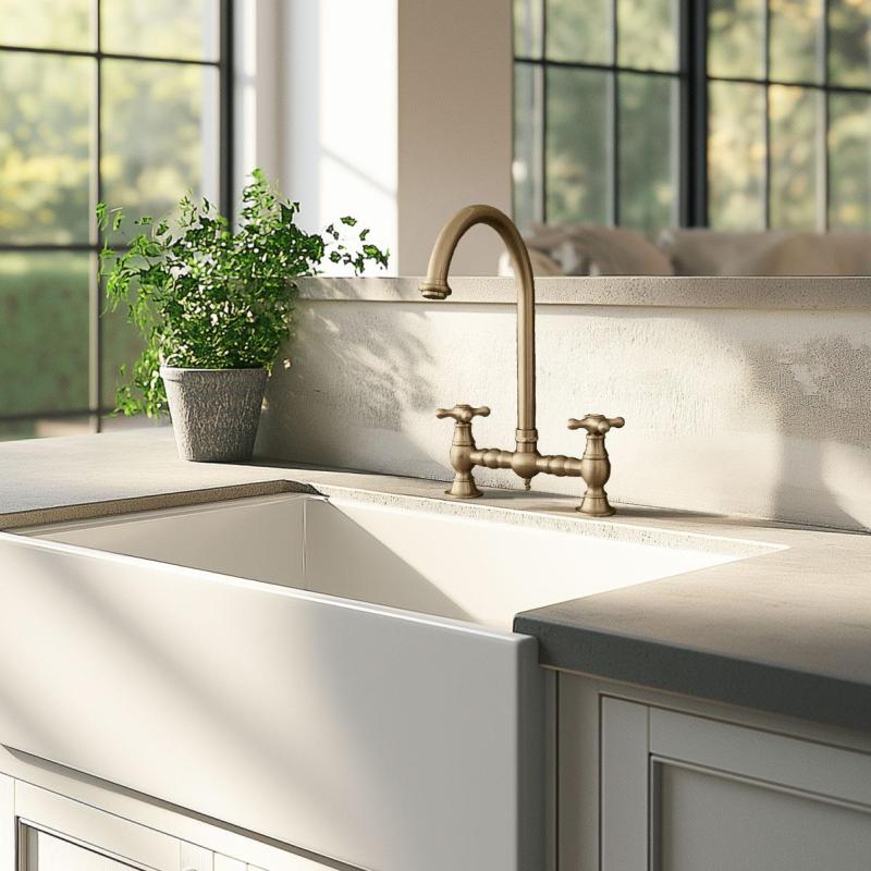 PB Nostalgický Kuchyňský Kran Bronz kulatý výtok s hvězdicovými knoflíky PBN.BRO.R.ST