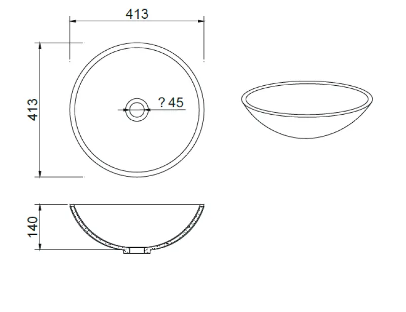 Solid-S Pure Round countertop sink, matte black, W41 x H14 cm, without overflow, with solid surface plug 1208775662